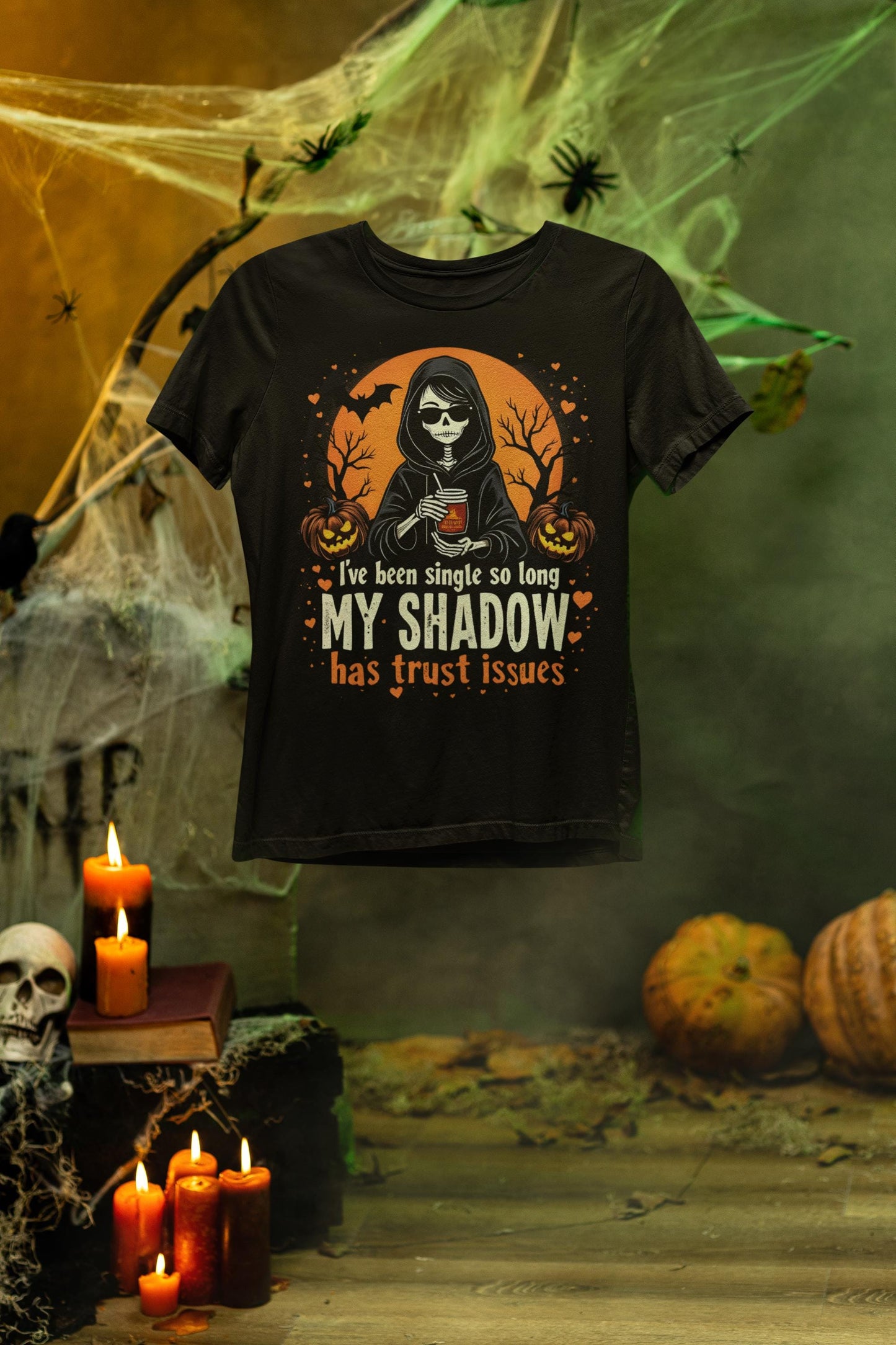 Funny Single Life Halloween T-Shirt: My Shadow Has Trust Issues
