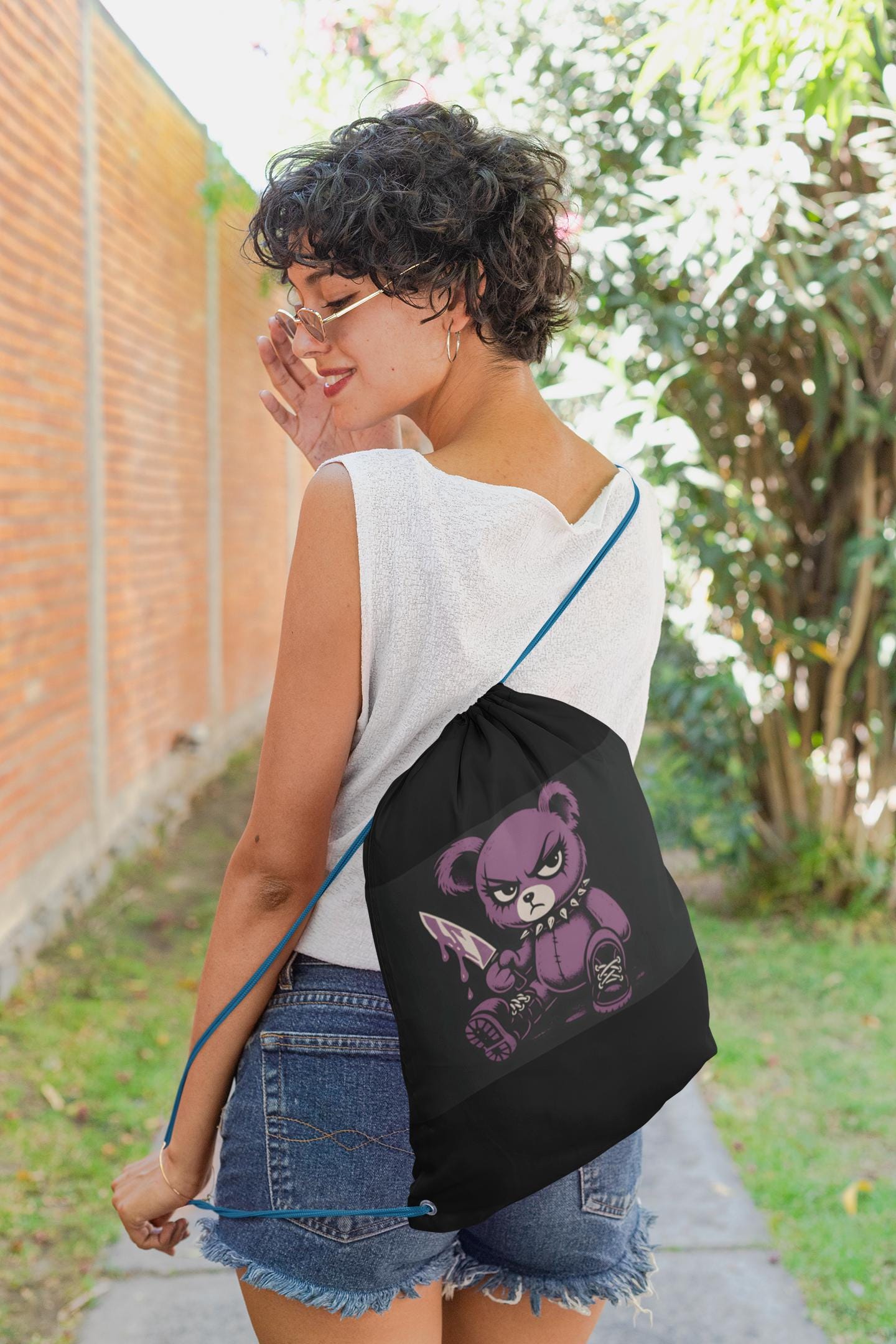 Playful Panda Drawstring Bag - Cute Gym Sack, Trendy Backpack, Kids Gifts, Festival Gear, Unique Cartoon Tote
