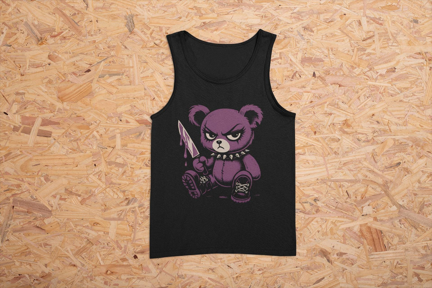 Grunge Purple Teddy Bear Tank Top: Edgy Y2K Cotton Shirt