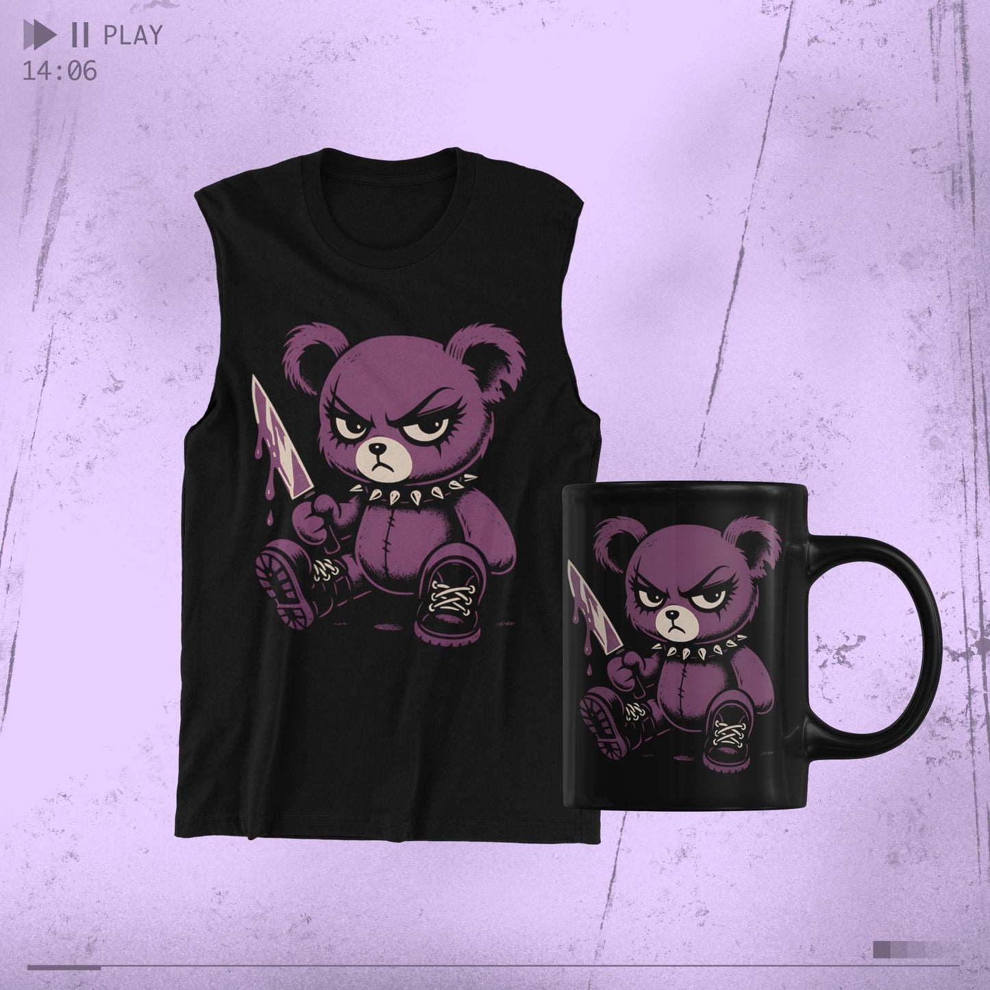 Grunge Purple Teddy Bear Tank Top: Edgy Y2K Cotton Shirt