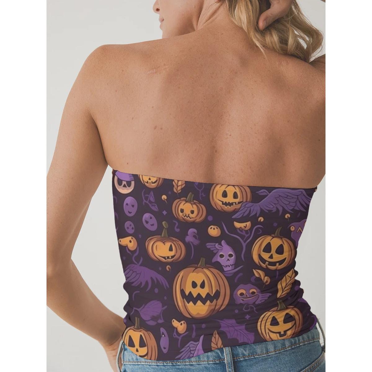 Purple Pumpkin Halloween Tube Top: Spooky Single Life Fashion