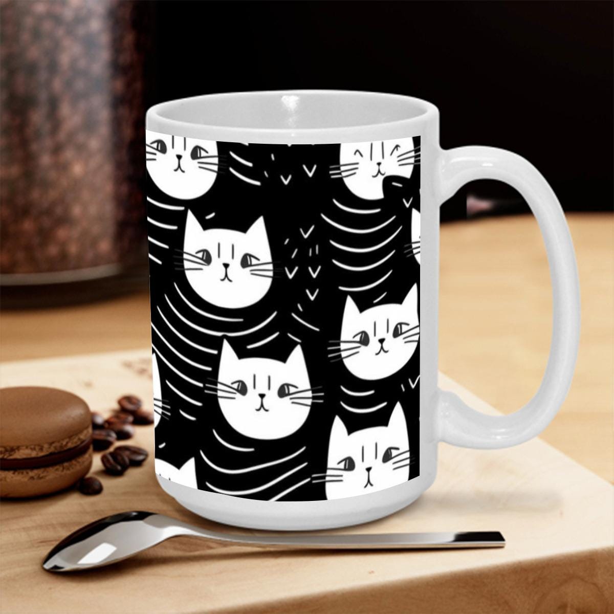 Multi Cat Face Mug 15oz Halloween Coffee Cup for Spooky Cute and Single Life Moods