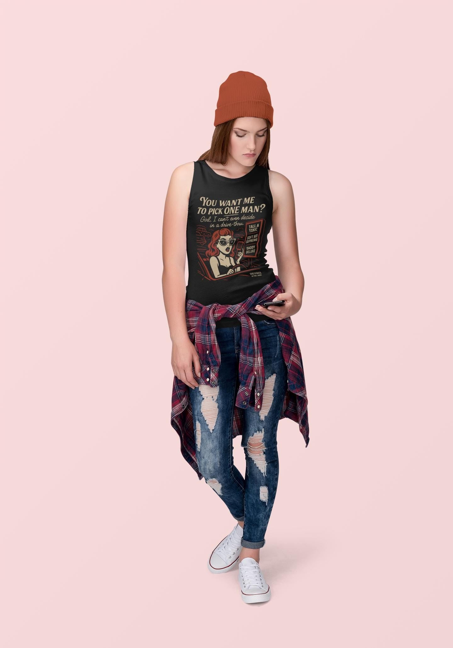 Funny Drive-Thru Quote Tank Top: Single Life Humor Tee