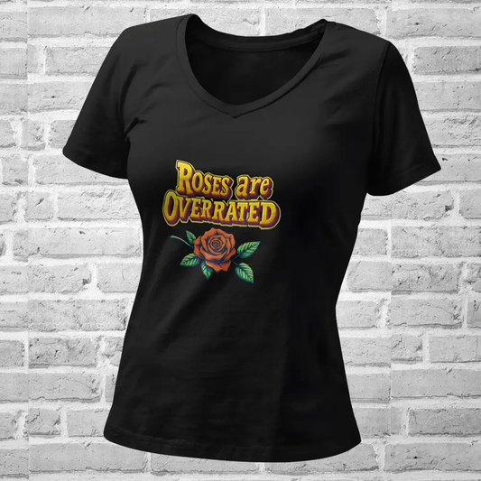 Roses Are Overrated T-Shirt, Anti-Valentine's Day Shirt, Funny Single Life Crop Top, Galentine's Day Gift, Black Fitted Tee Yoycol