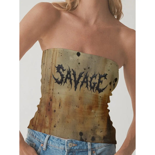 All-Over Print Women's Double-Layer Strapless Top Yoycol