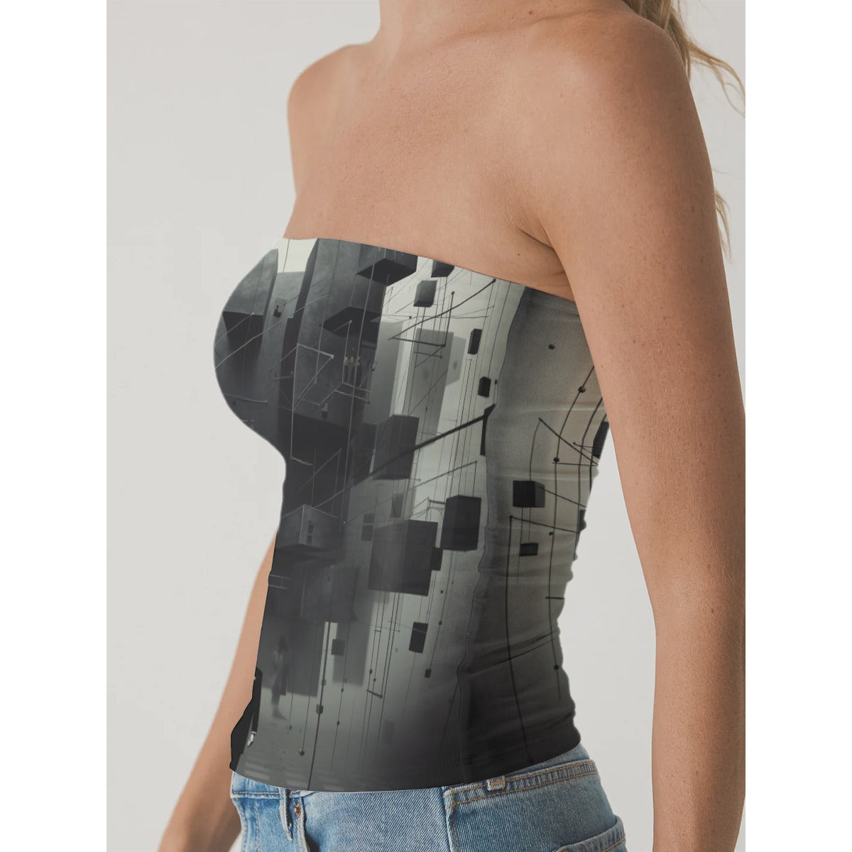 All-Over Print Women's Double-Layer Strapless Top