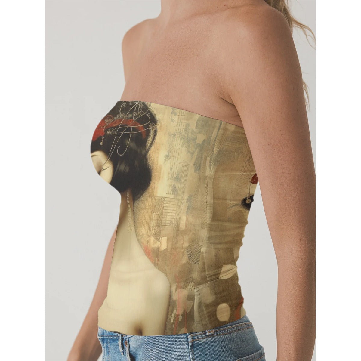 All-Over Print Women's Double-Layer Strapless Top