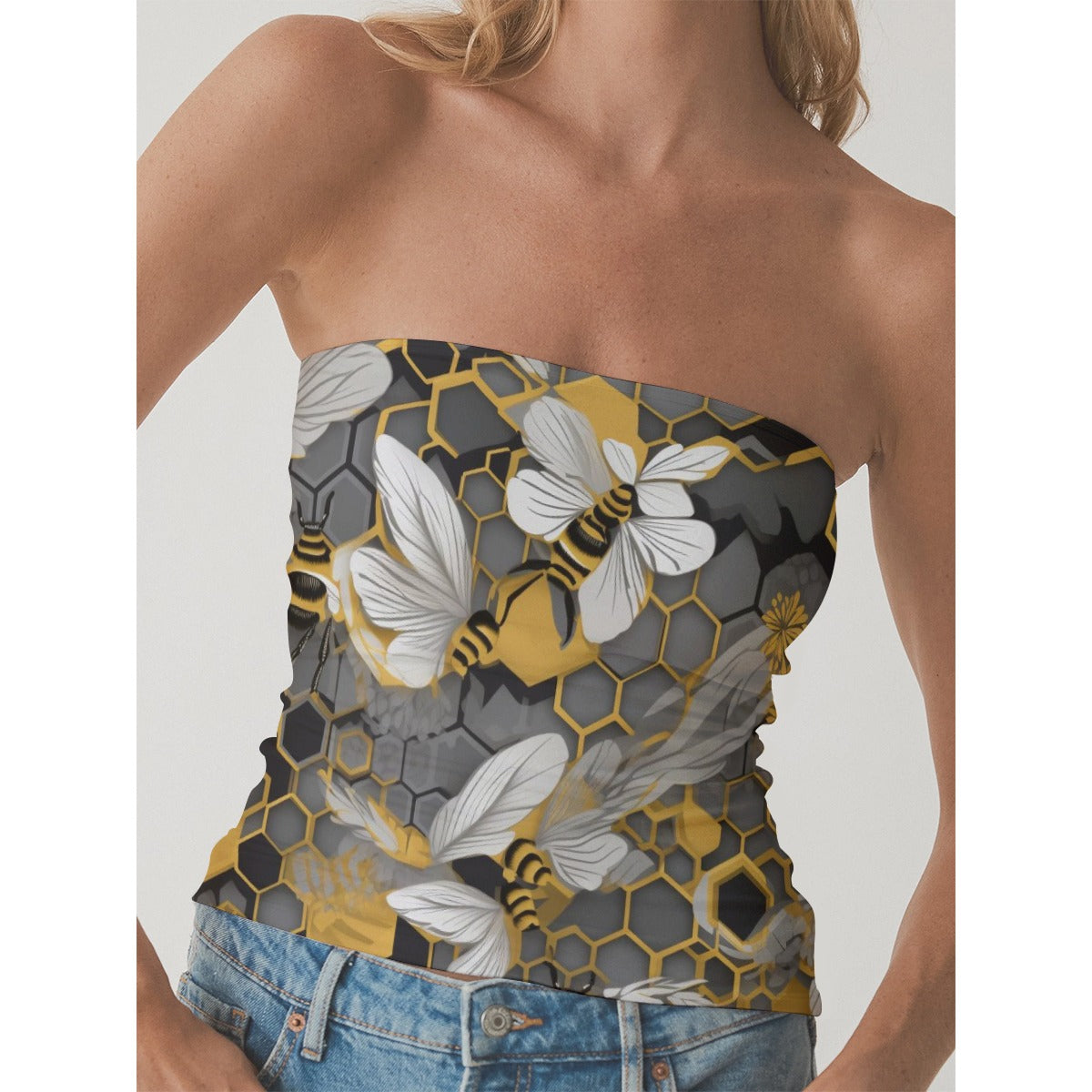All-Over Print Women's Double-Layer Strapless Top