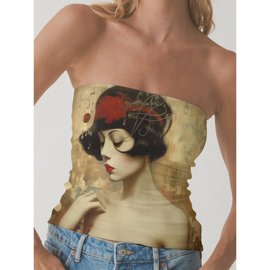 All-Over Print Women's Double-Layer Strapless Top
