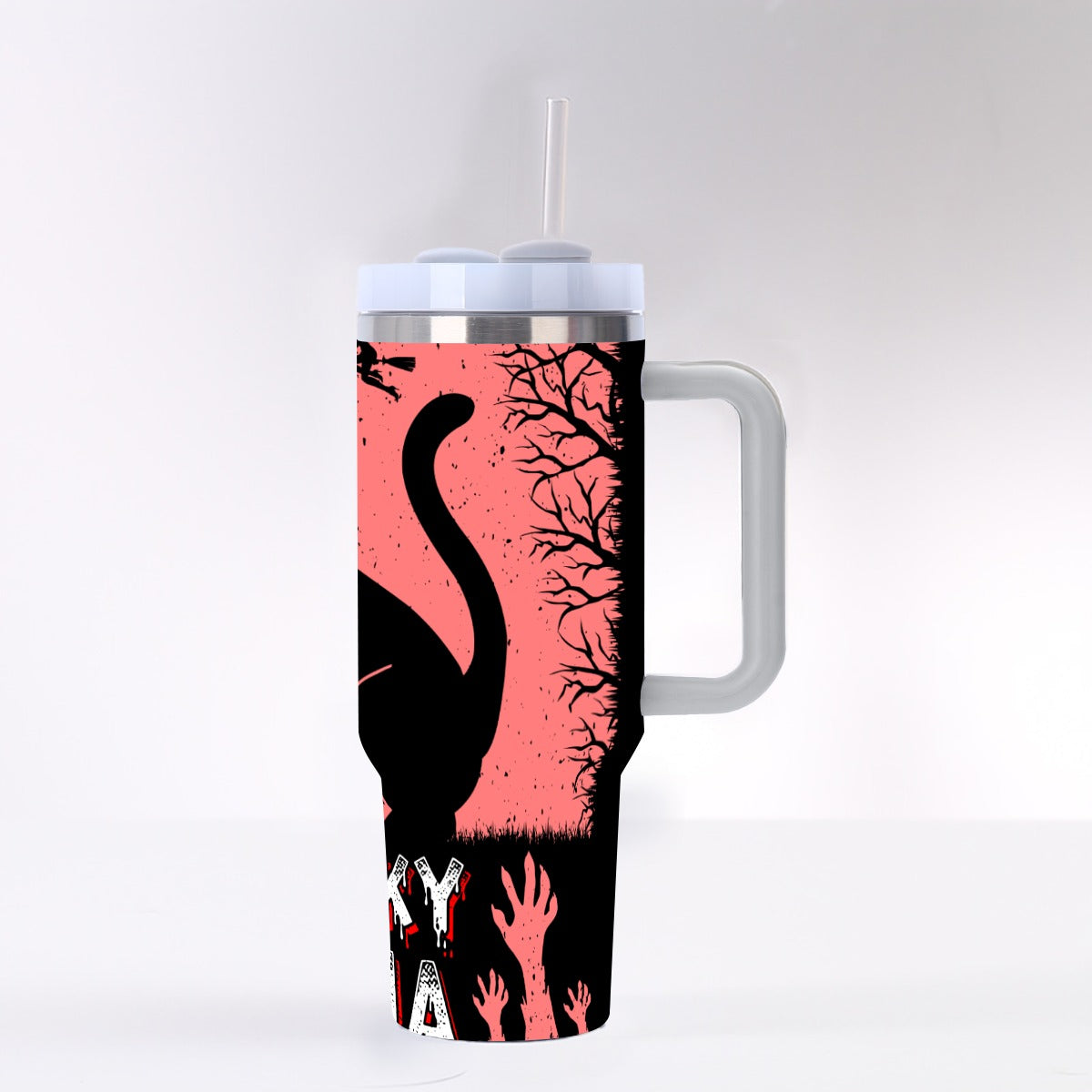 Haunted House 40oz Tumbler with Handle | Spooky Pink Halloween Cup – SheVibesAfterDark