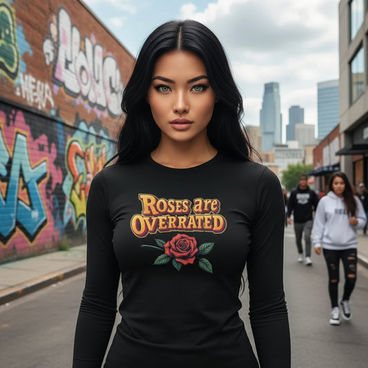 ROSES ARE OVERRATED Long Sleeve Shirt, SINGLE LIFE Tee, Funny Anti-Valentine's Gift, Unisex Galentine's Day Top - SHE VIBES AFTER DARK