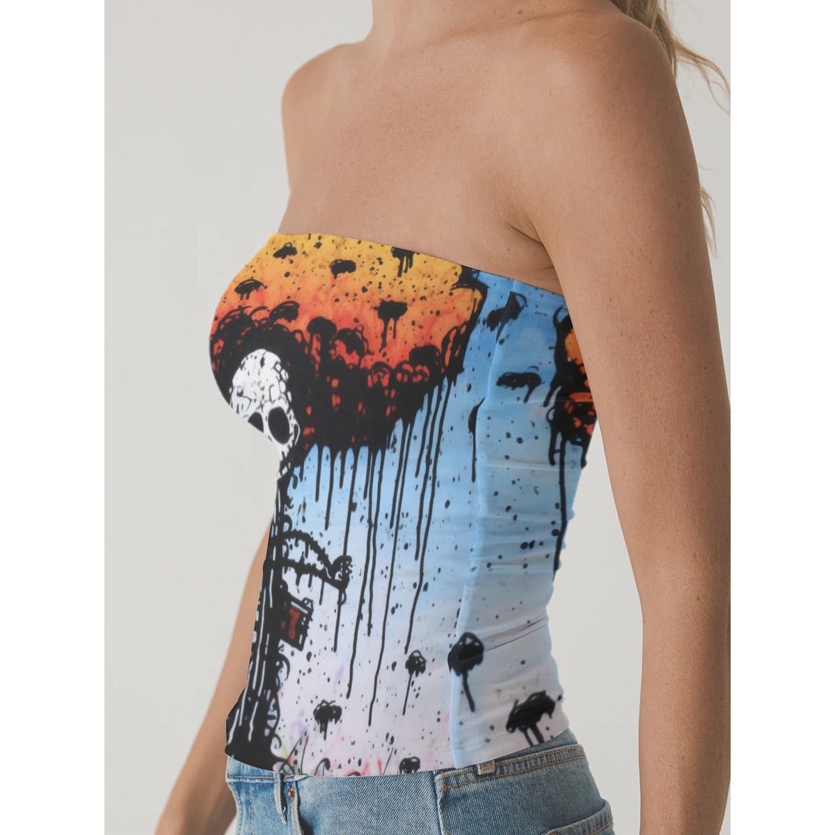 All-Over Print Women's Double-Layer Strapless Top