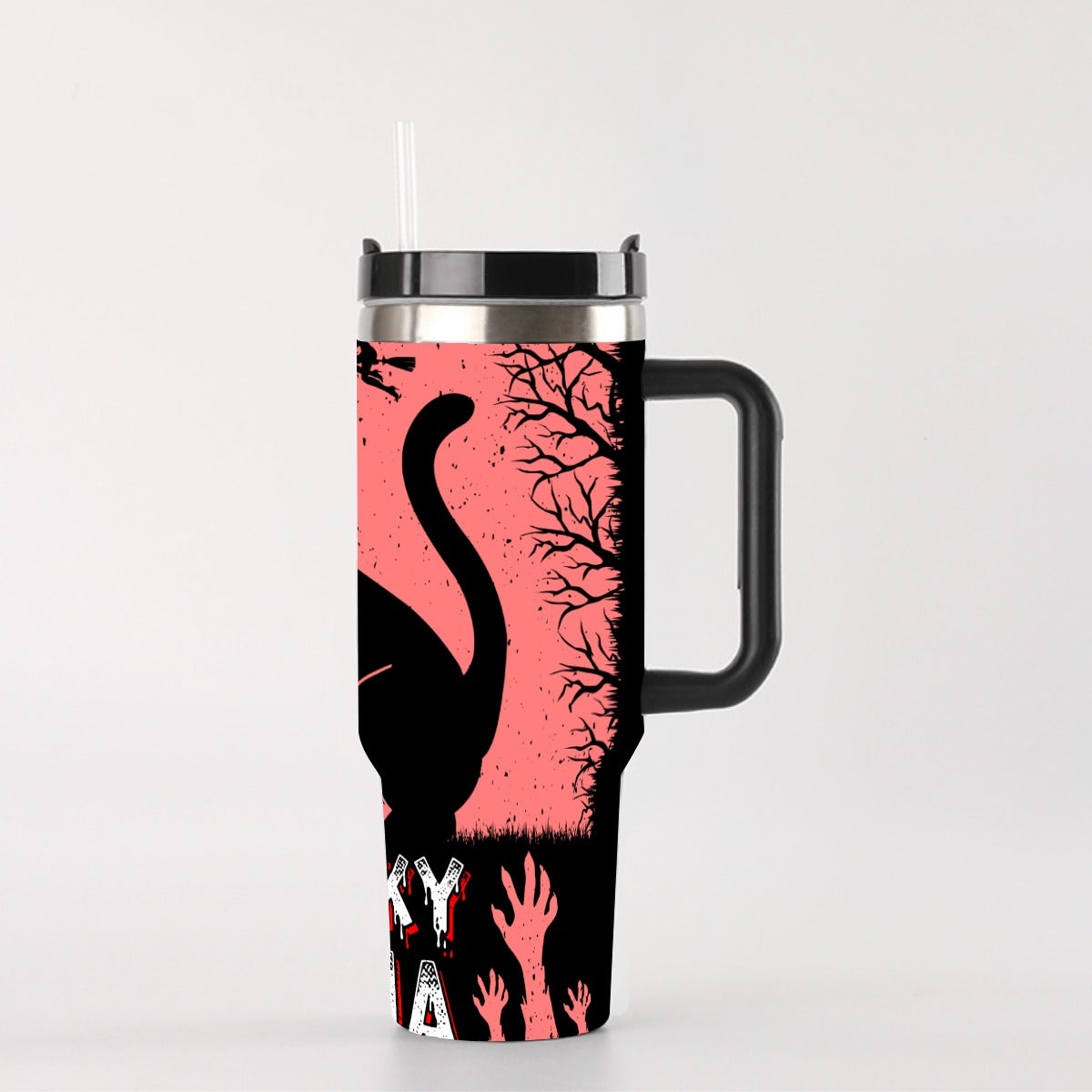 Haunted House 40oz Tumbler with Handle | Spooky Pink Halloween Cup – SheVibesAfterDark