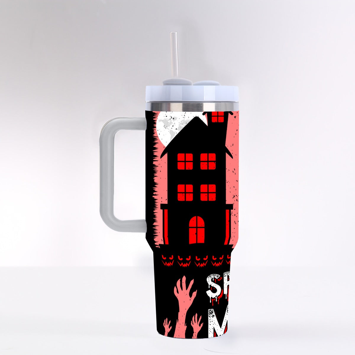 Haunted House 40oz Tumbler with Handle | Spooky Pink Halloween Cup – SheVibesAfterDark