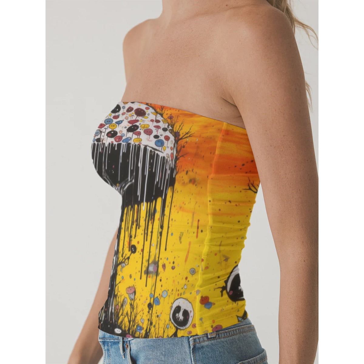 All-Over Print Women's Double-Layer Strapless Top