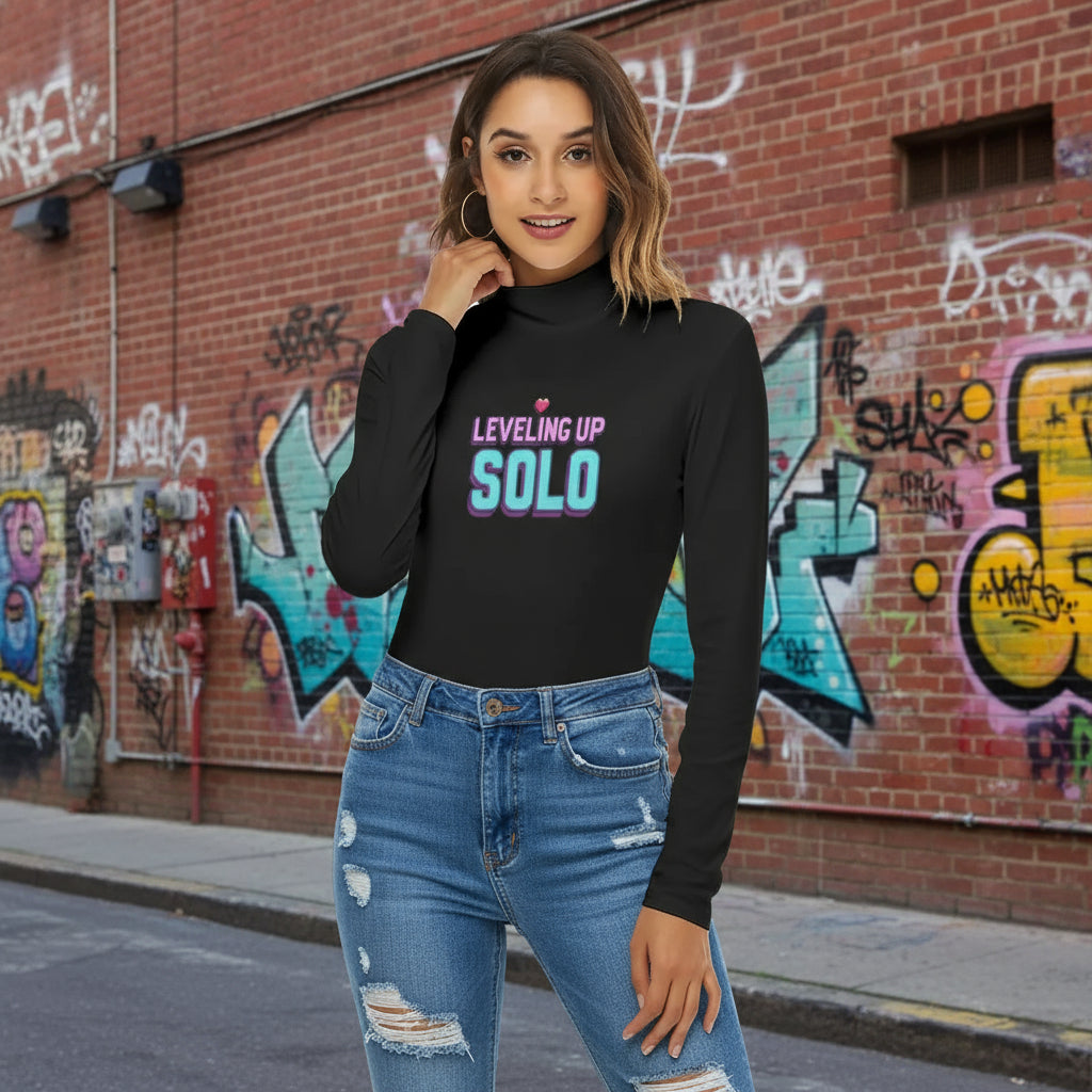 All-Over Print Women's Turtleneck Long Sleeve Bodysuit Yoycol