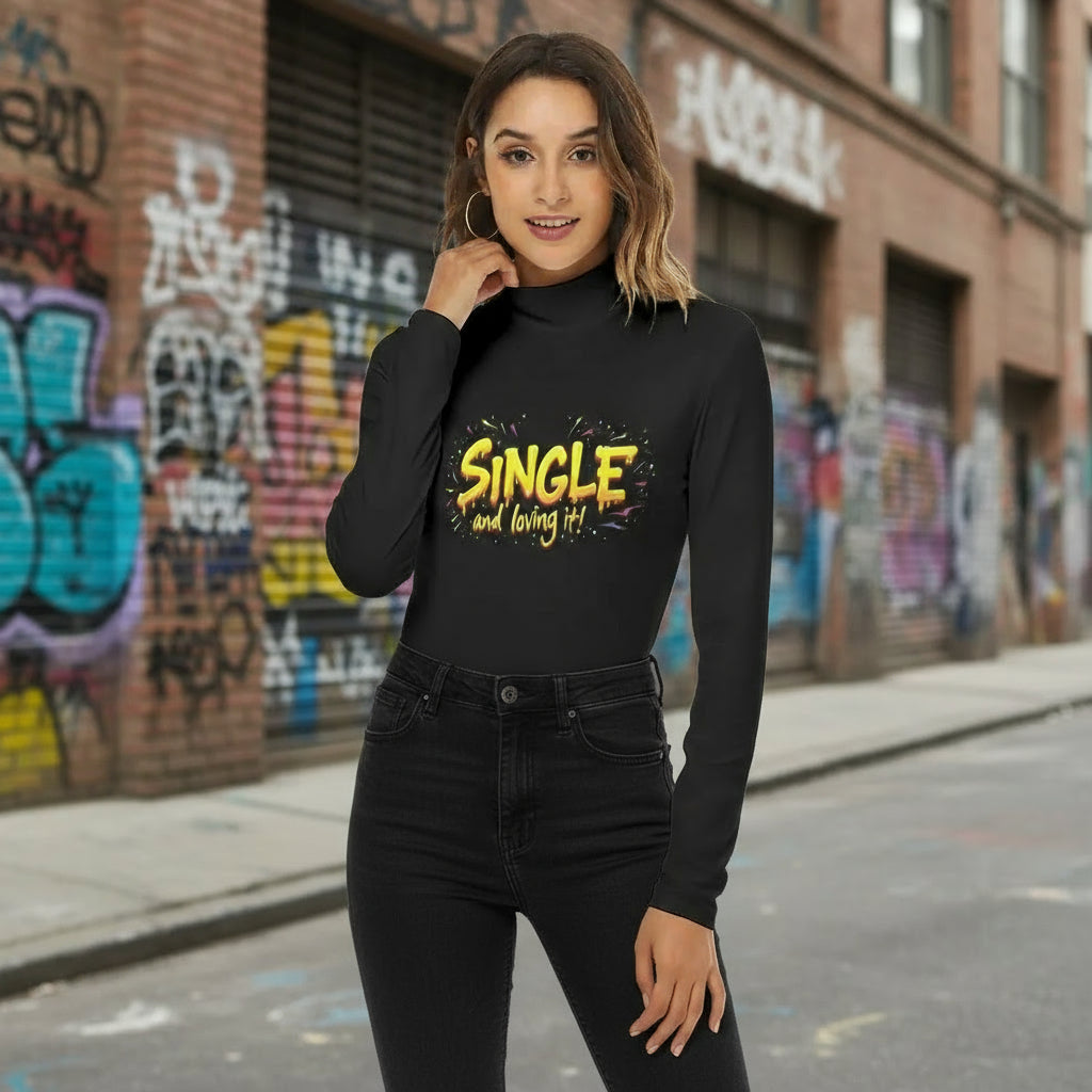 All-Over Print Women's Turtleneck Long Sleeve Bodysuit Yoycol