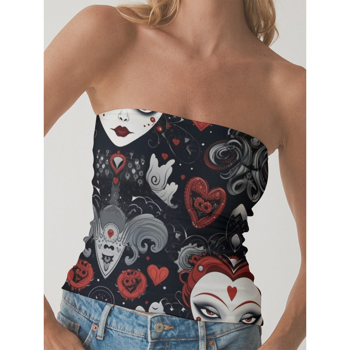 All-Over Print Women's Double-Layer Strapless Top