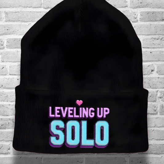 Single Life Quote Beanie – Leveling Up Solo Funny Gamer Embroidered Hat for Him shevibes fulfillment
