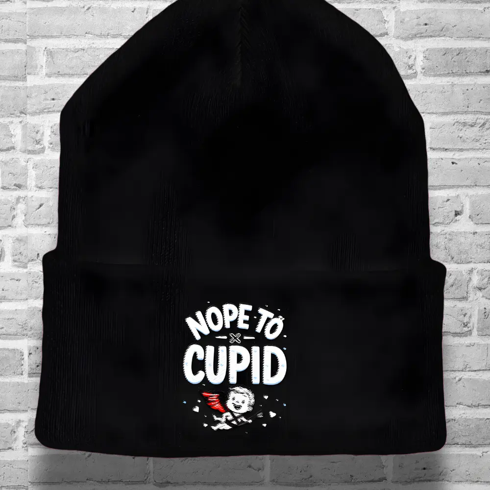 Single Life Quote Beanie – Nope to Cupid Anti-Valentine Funny Embroidered Hat shevibes fulfillment