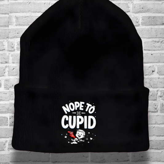 Single Life Quote Beanie – Nope to Cupid Anti-Valentine Funny Embroidered Hat shevibes fulfillment