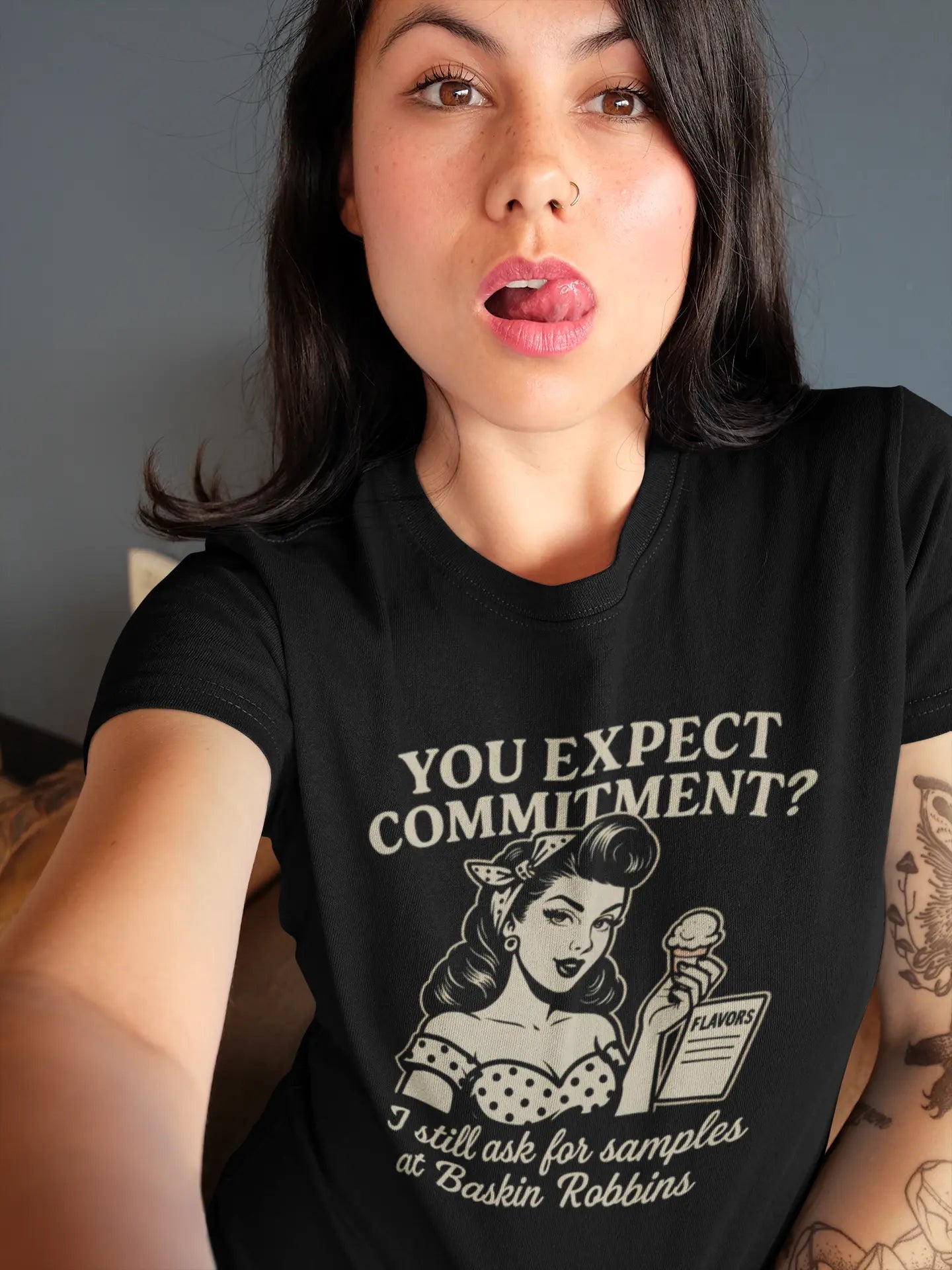 You Expect Commitment?” Slim Fit Graphic Tee – Flirty Retro Quote Shirt for Independent Women Yoycol