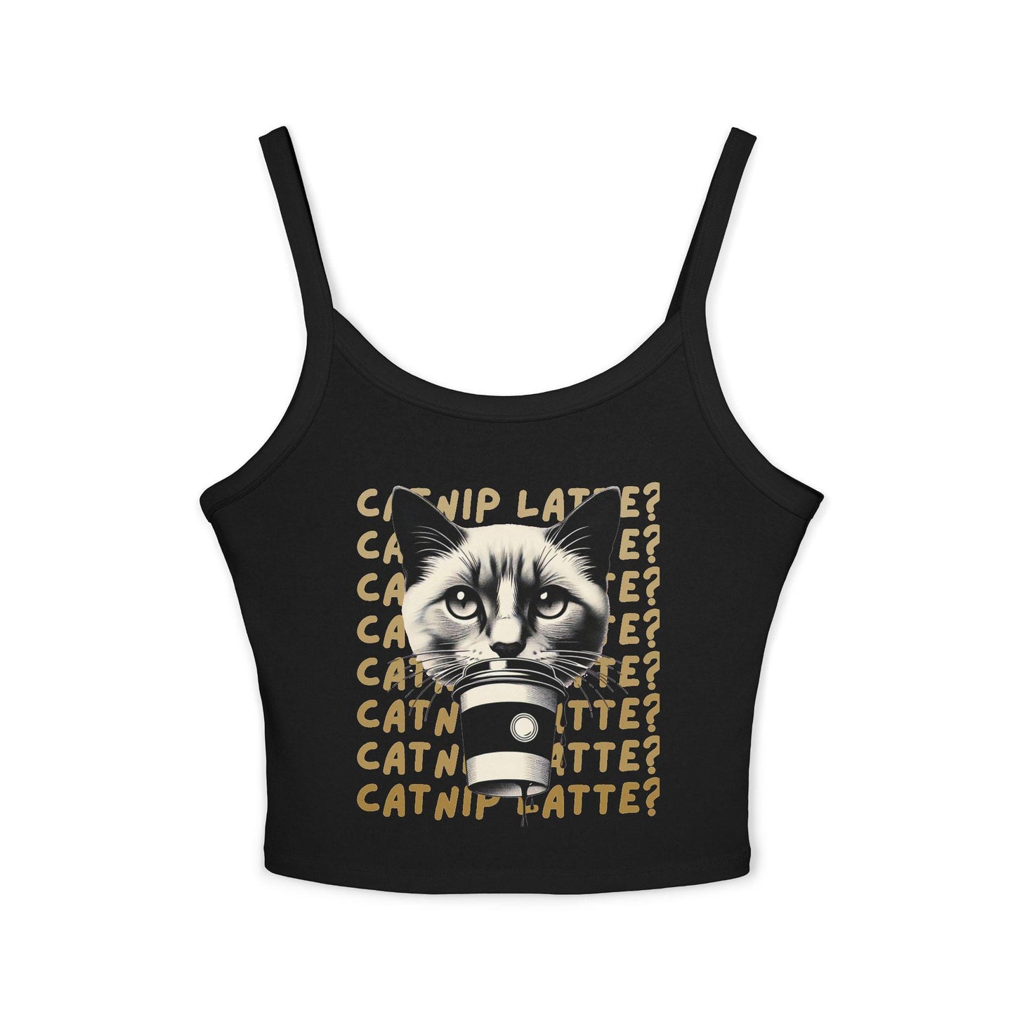 Catnip Latte Cropped Tank Top: Funny Coffee Cat Graphic Tee