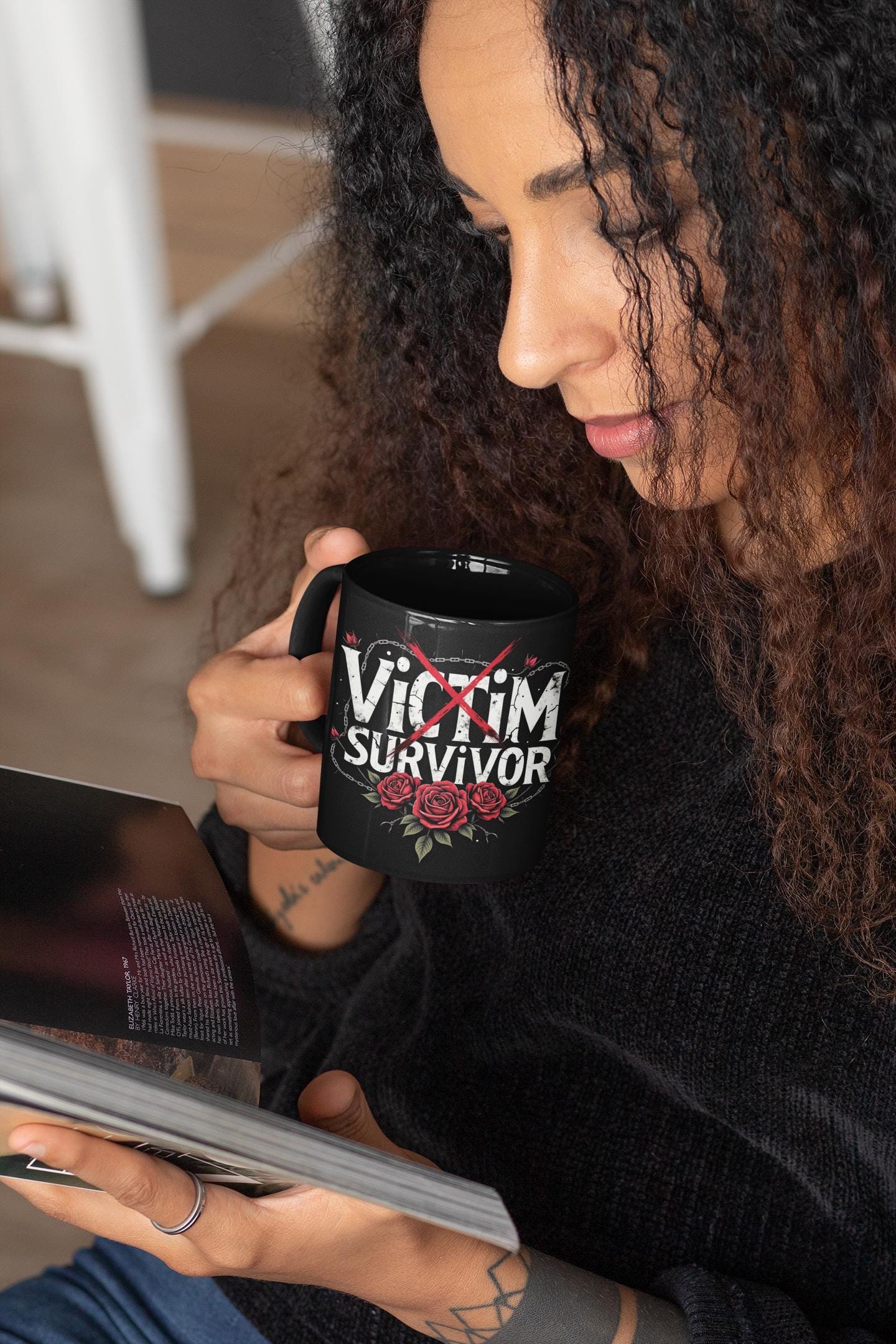 Empowering Survivor Mug, Motivational Black Coffee Cup, Self-Care Inspiration Gift, Resilience Reminder, Empowerment Drinkware,