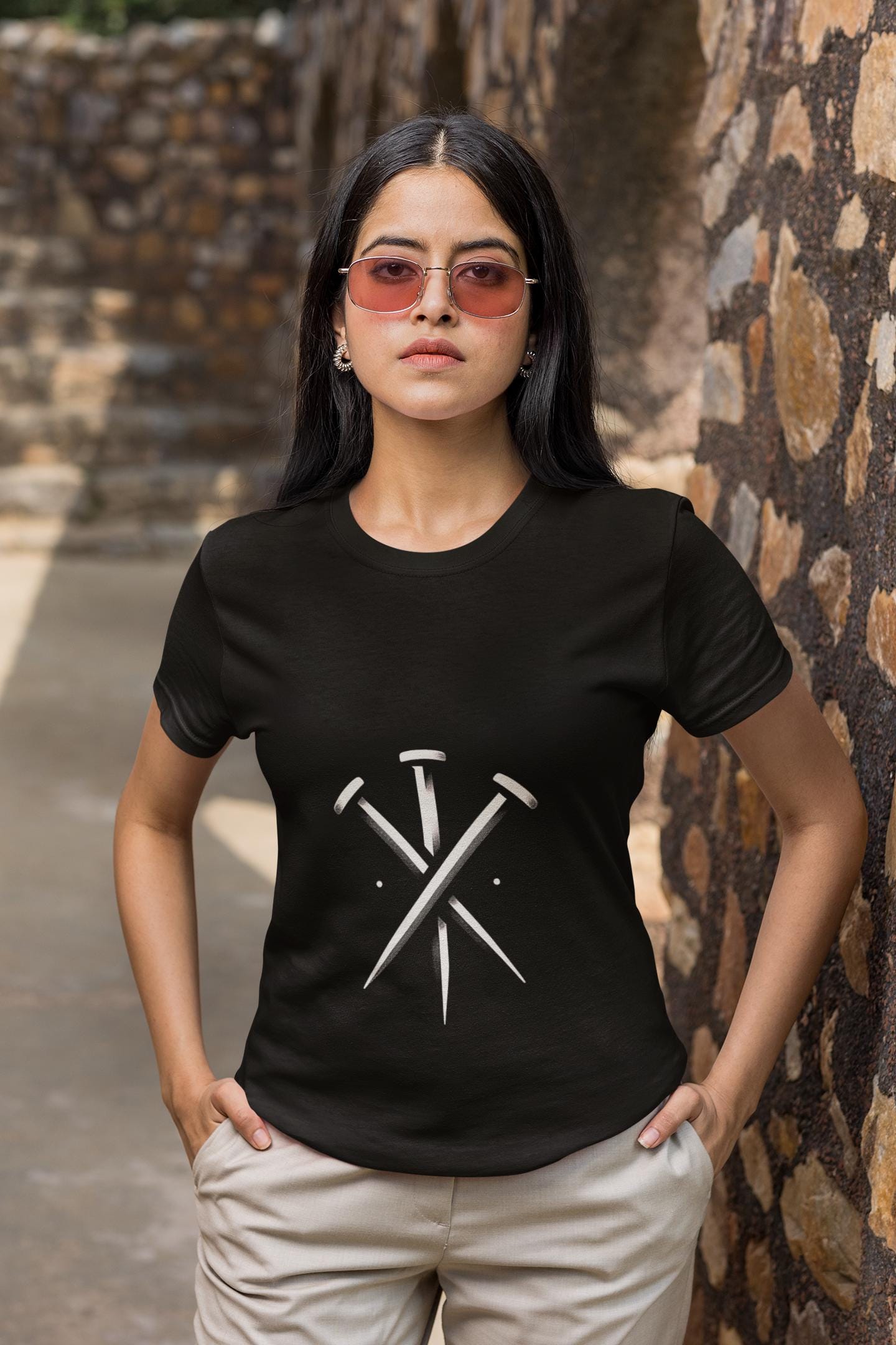 Minimalist Gothic Tank Top: Black & White Nails Symbol - Edgy Unisex Tee