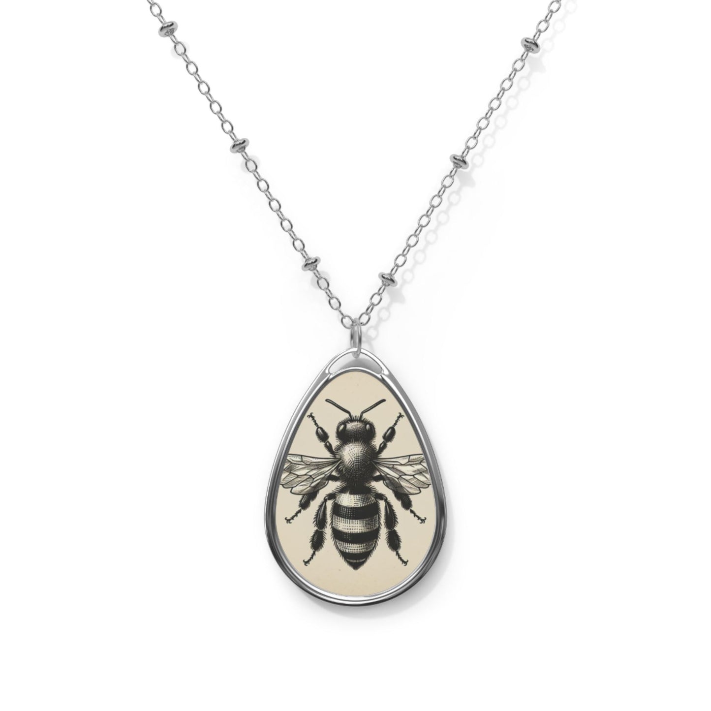 Vintage Bee Oval Necklace: Zinc Alloy Pendant, Eco-Friendly Jewelry