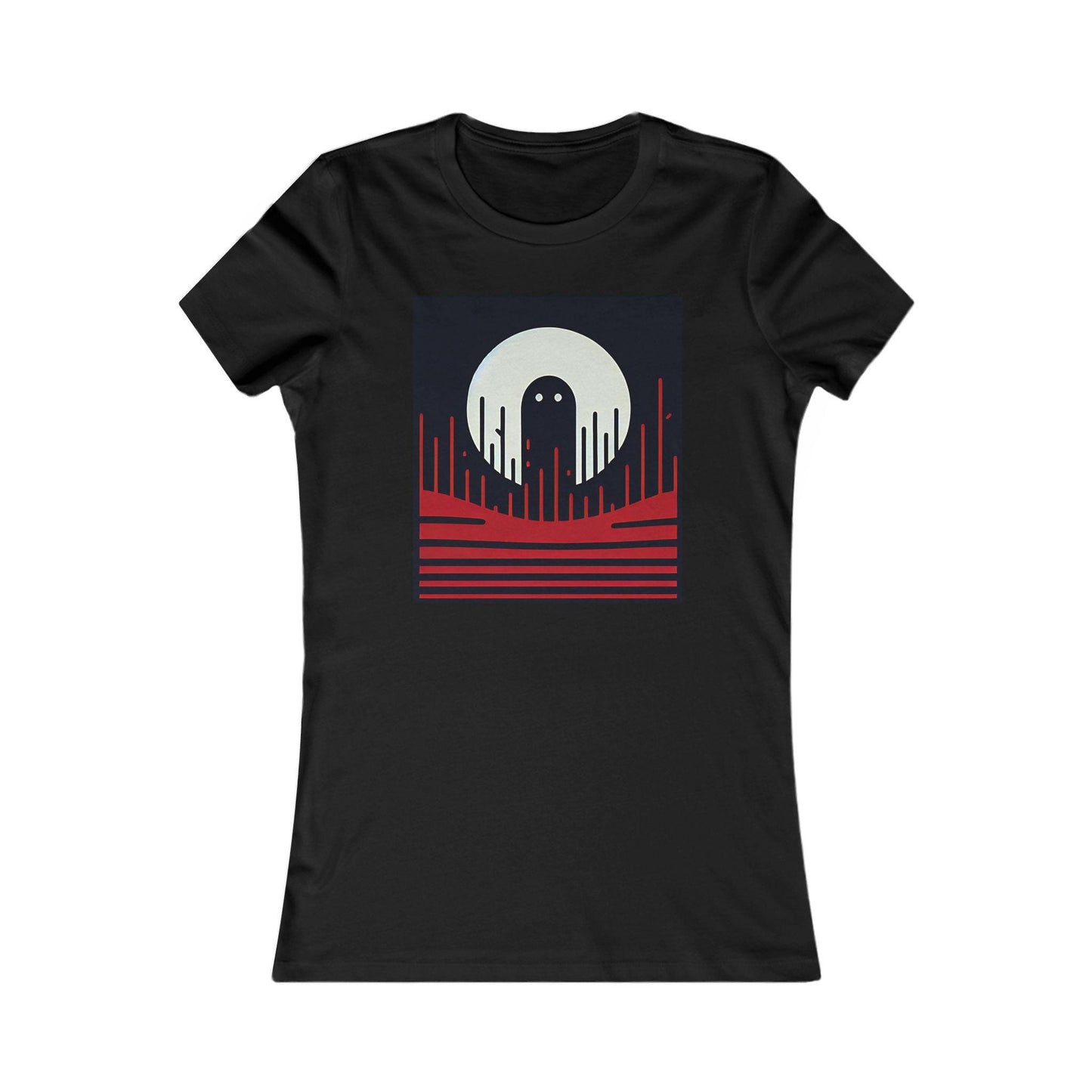 Women's Tee - Ghost Moon Graphic T-Shirt - Minimalist Red and Black Retro Aesthetic Top, Women's Graphic Tee, Retro Moon Shirt, Minimalist
