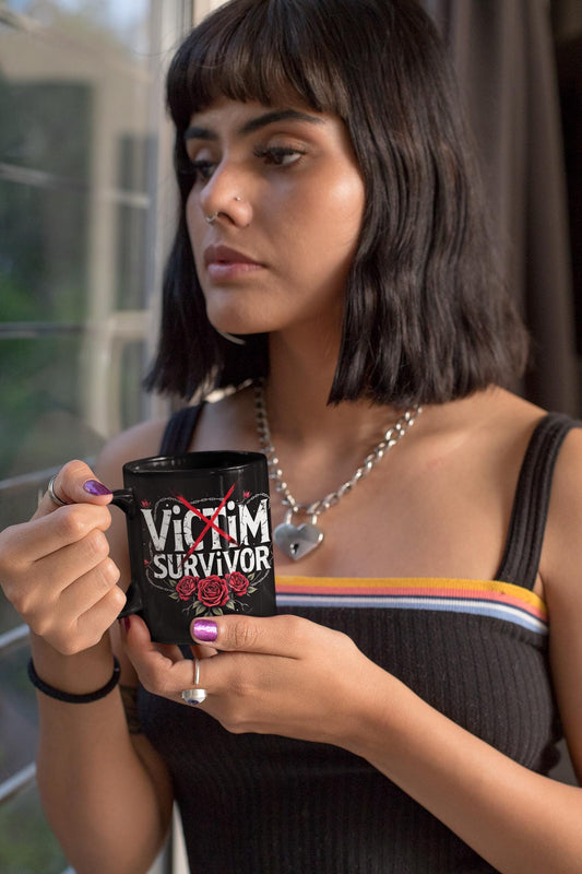 Empowering Survivor Mug, Motivational Black Coffee Cup, Self-Care Inspiration Gift, Resilience Reminder, Empowerment Drinkware,