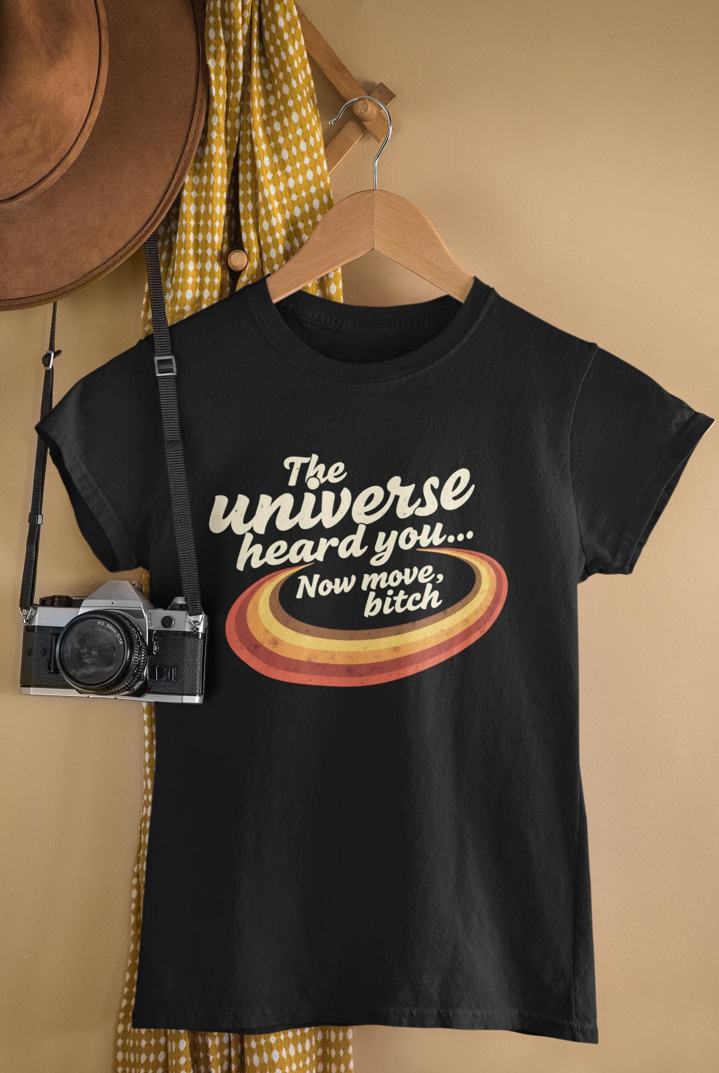 Retro Galaxy Graphic Tee: Unisex Black Cosmic Print T-Shirt