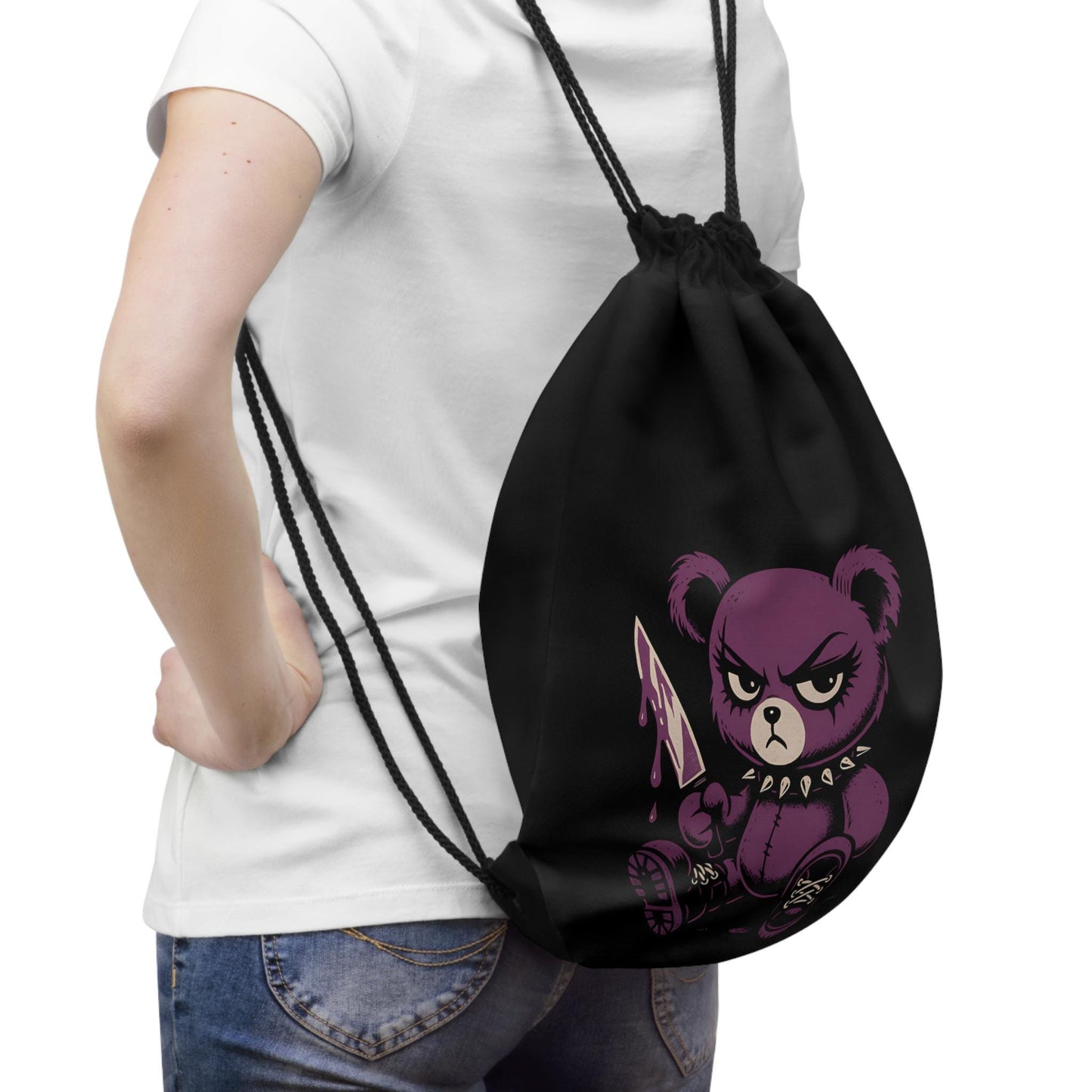 Playful Panda Drawstring Bag - Cute Gym Sack, Trendy Backpack, Kids Gifts, Festival Gear, Unique Cartoon Tote