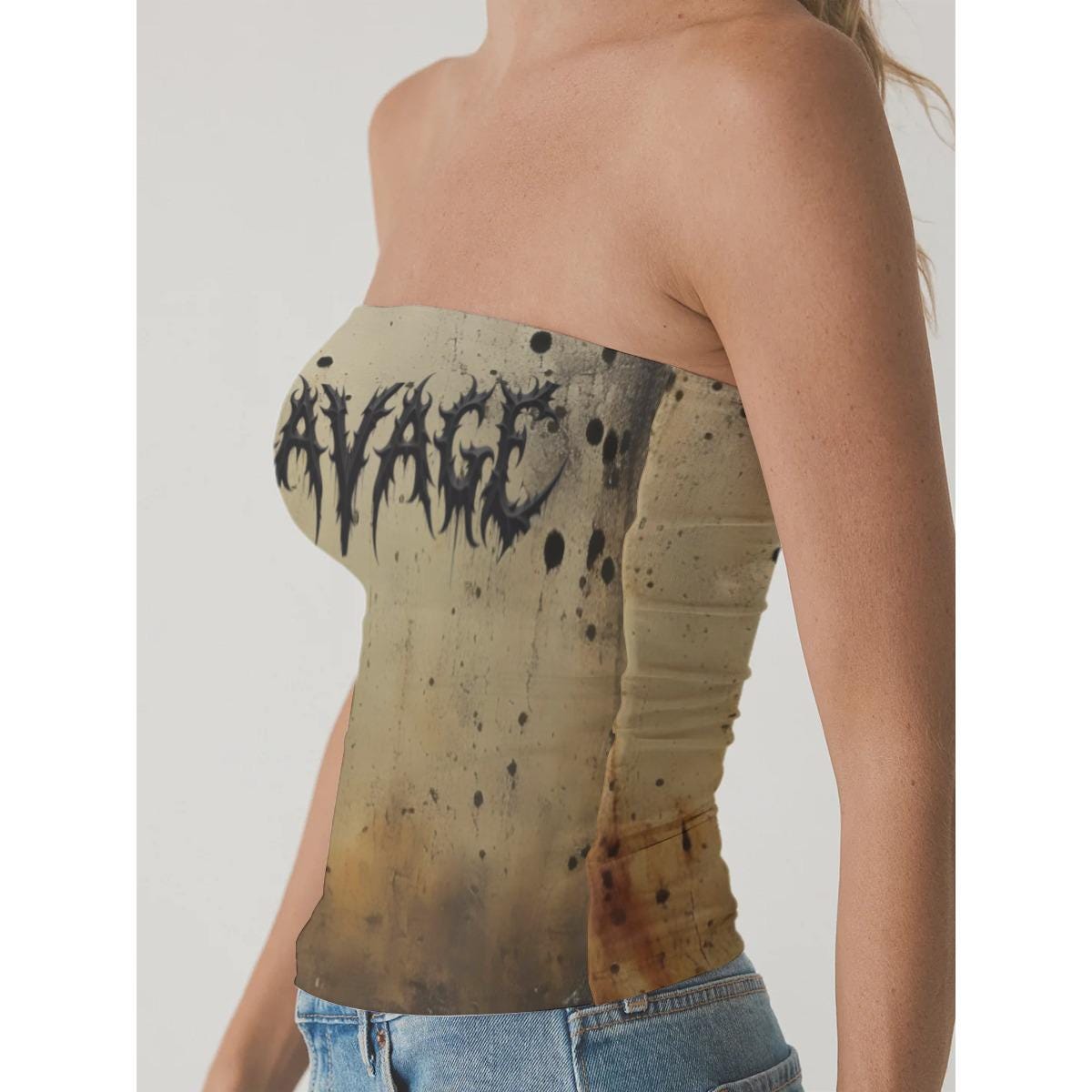 Grunge Tube Top – Edgy Women’s Strapless Shirt with Halloween Vibes & Retro Graphics