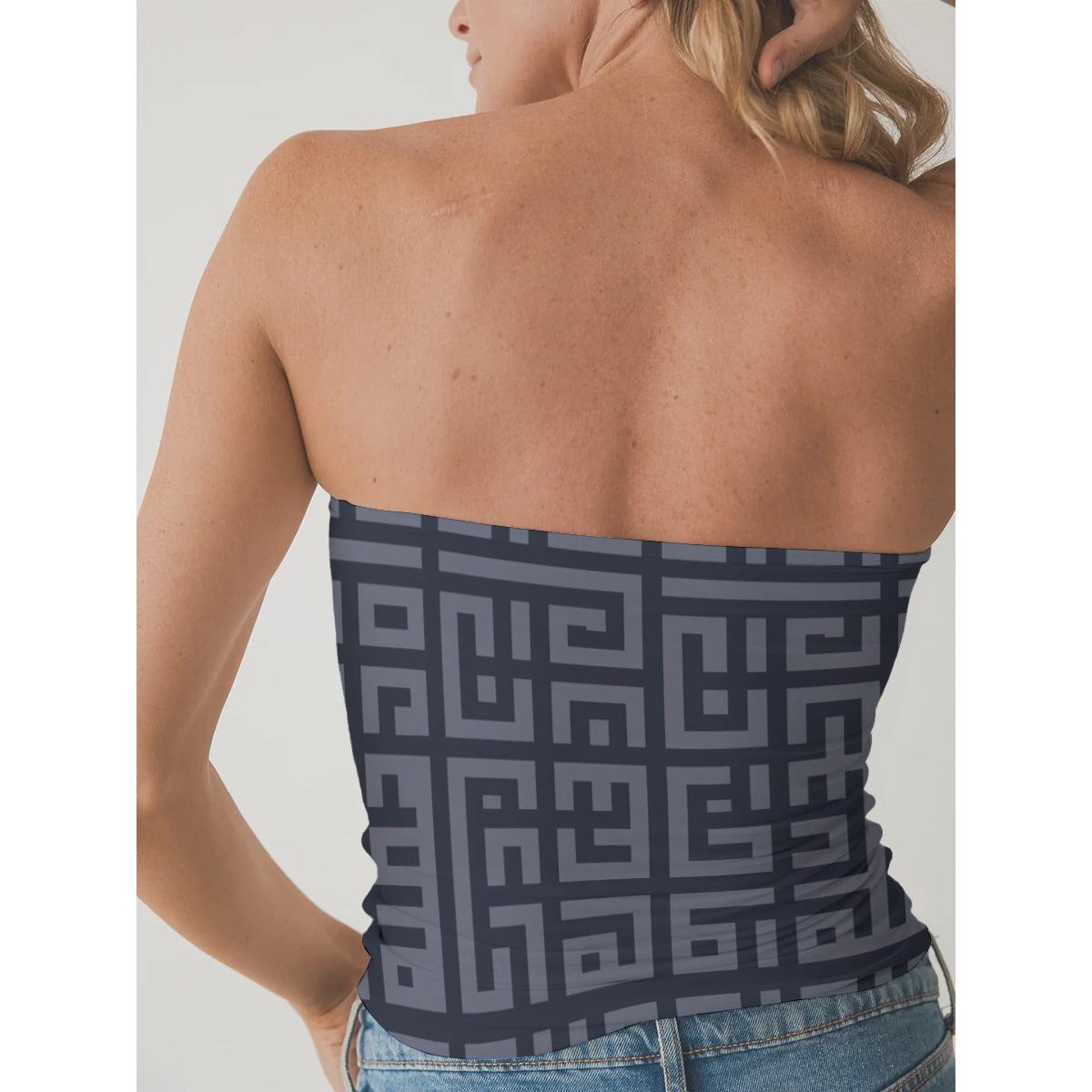 Geometric Maze Print Tube Top: Gothic Grunge Corset Style