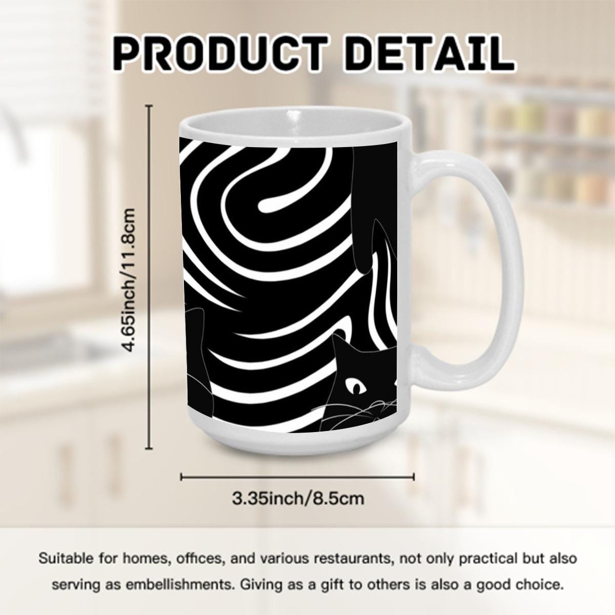Black Cat Swirl Mug 15oz Funky Halloween Coffee Cup for Sassy Single Life Vibes