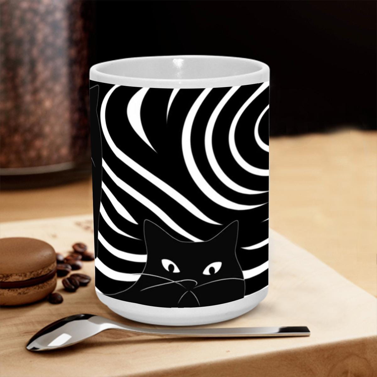 Black Cat Swirl Mug 15oz Funky Halloween Coffee Cup for Sassy Single Life Vibes