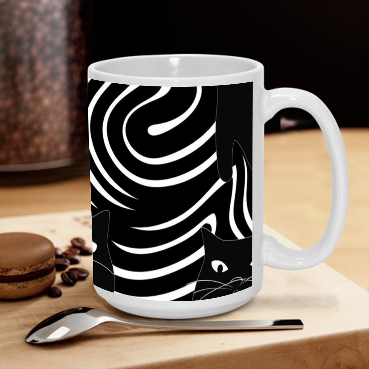 Black Cat Swirl Mug 15oz Funky Halloween Coffee Cup for Sassy Single Life Vibes