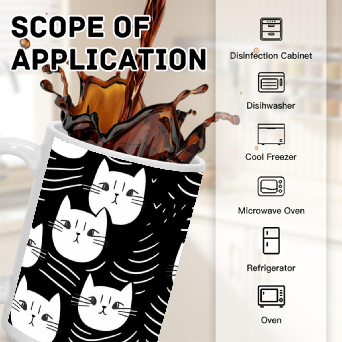 Multi Cat Face Mug 15oz Halloween Coffee Cup for Spooky Cute and Single Life Moods