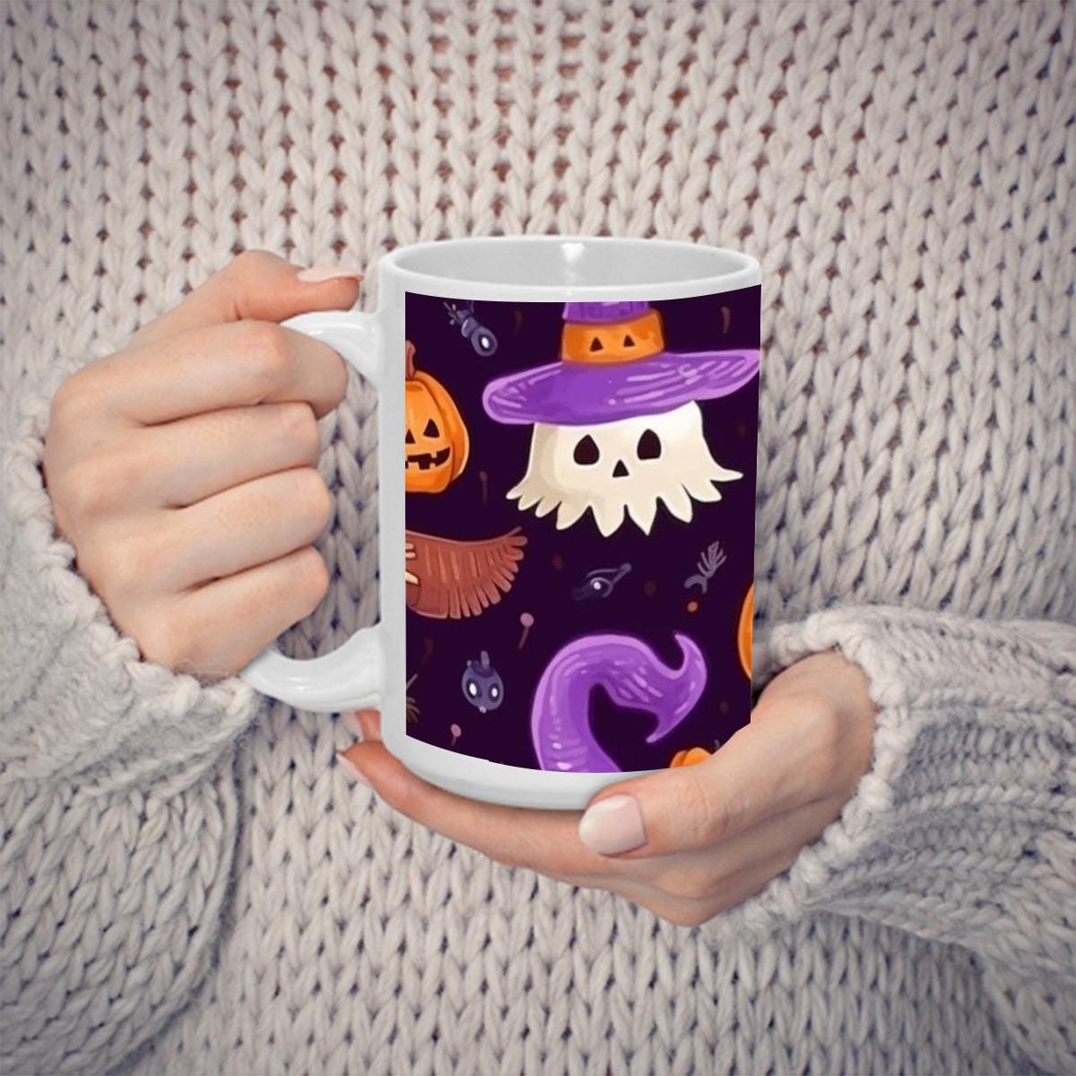 Retro Skeleton Halloween Mug: Gothic Coffee Cup - 15 oz