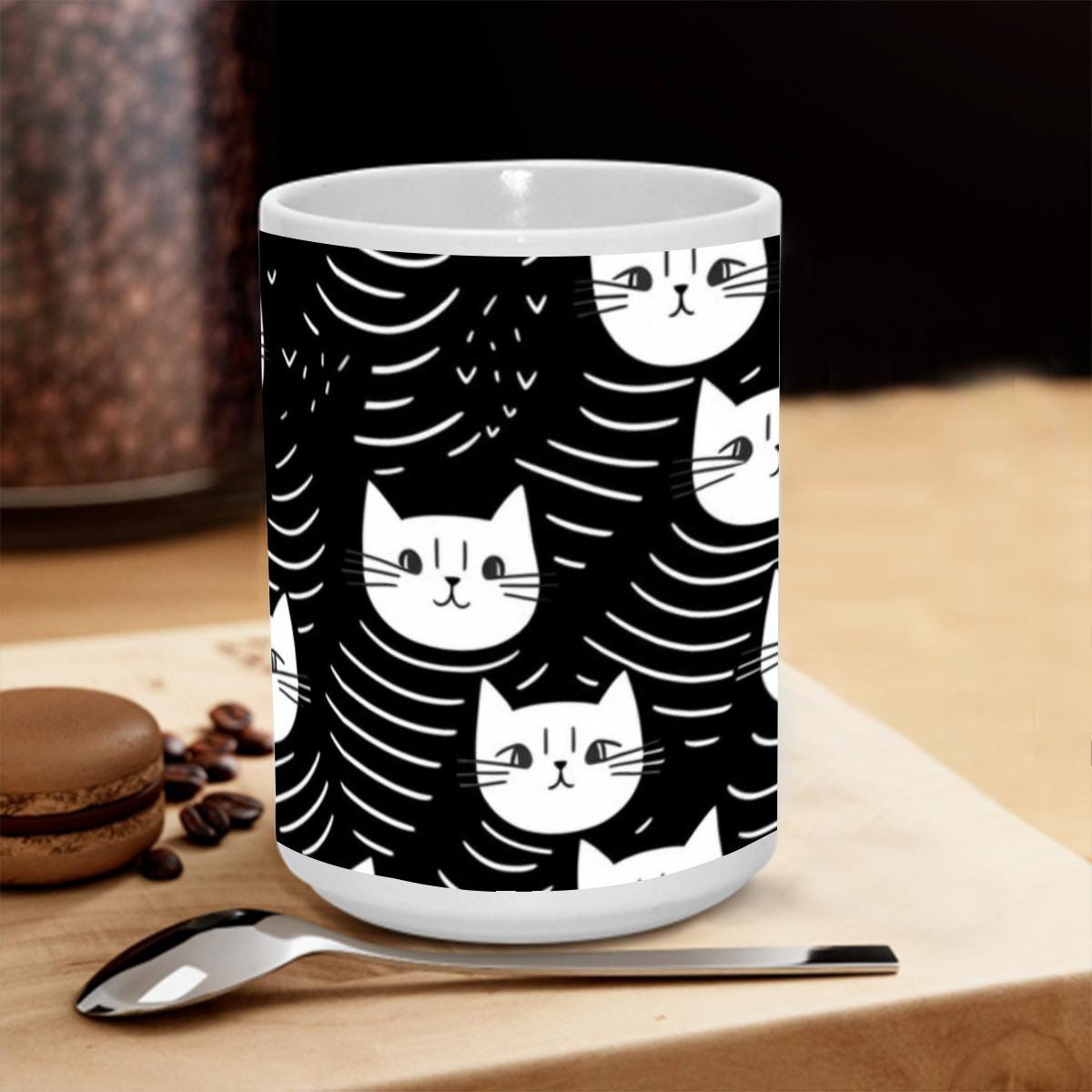 Multi Cat Face Mug 15oz Halloween Coffee Cup for Spooky Cute and Single Life Moods