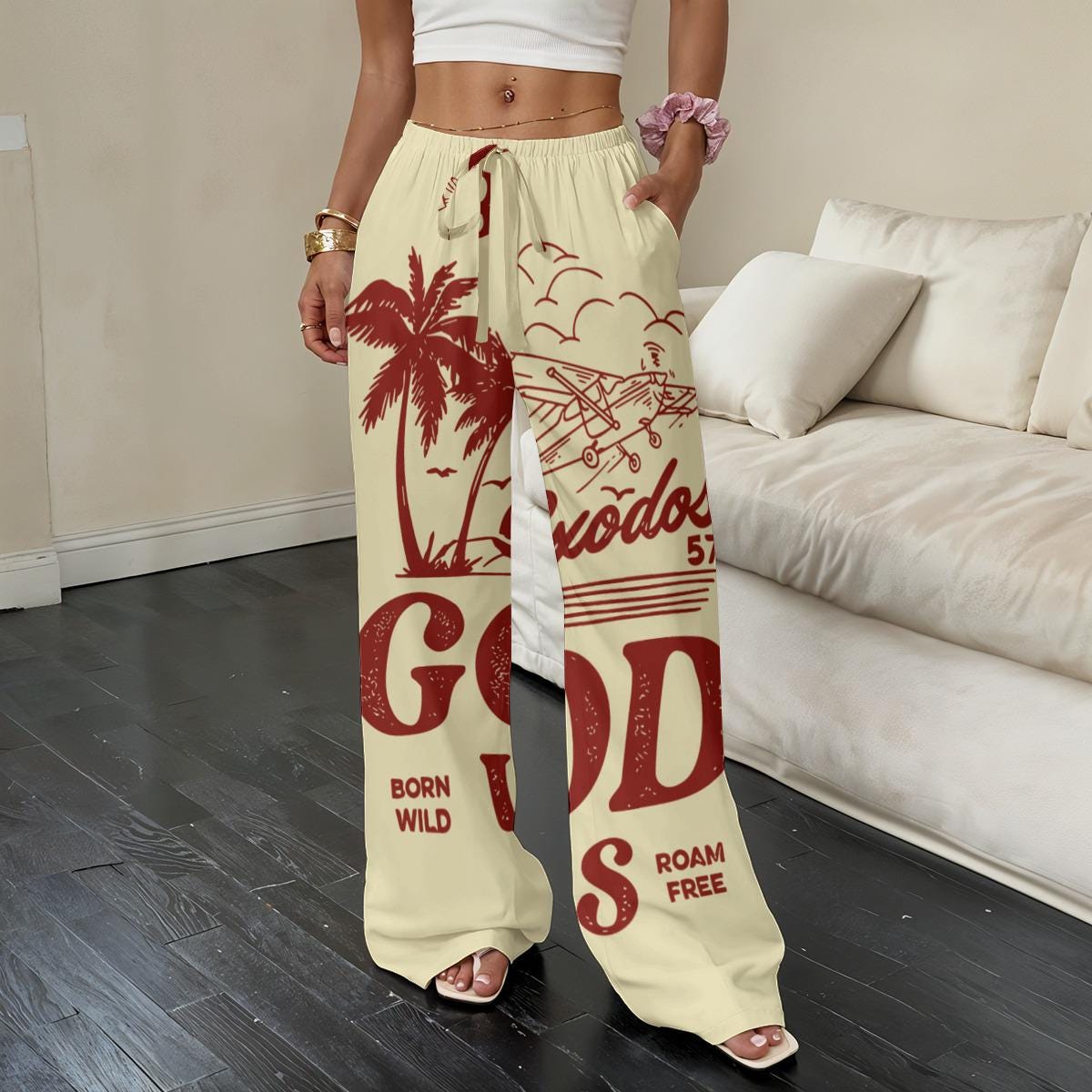 Tropical Palm Print Lounge Pants: Retro Florida Beach Style