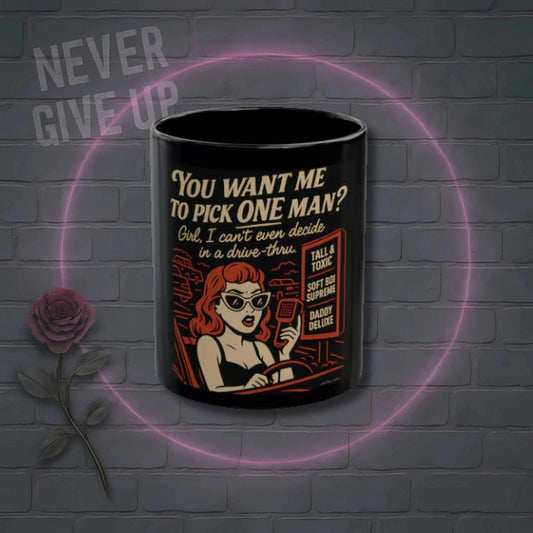 Sarcastic Single Life Coffee Mug: Retro Drive-Thru Humor, 11oz/15oz