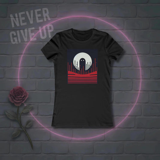 Women's Tee - Ghost Moon Graphic T-Shirt - Minimalist Red and Black Retro Aesthetic Top, Women's Graphic Tee, Retro Moon Shirt, Minimalist