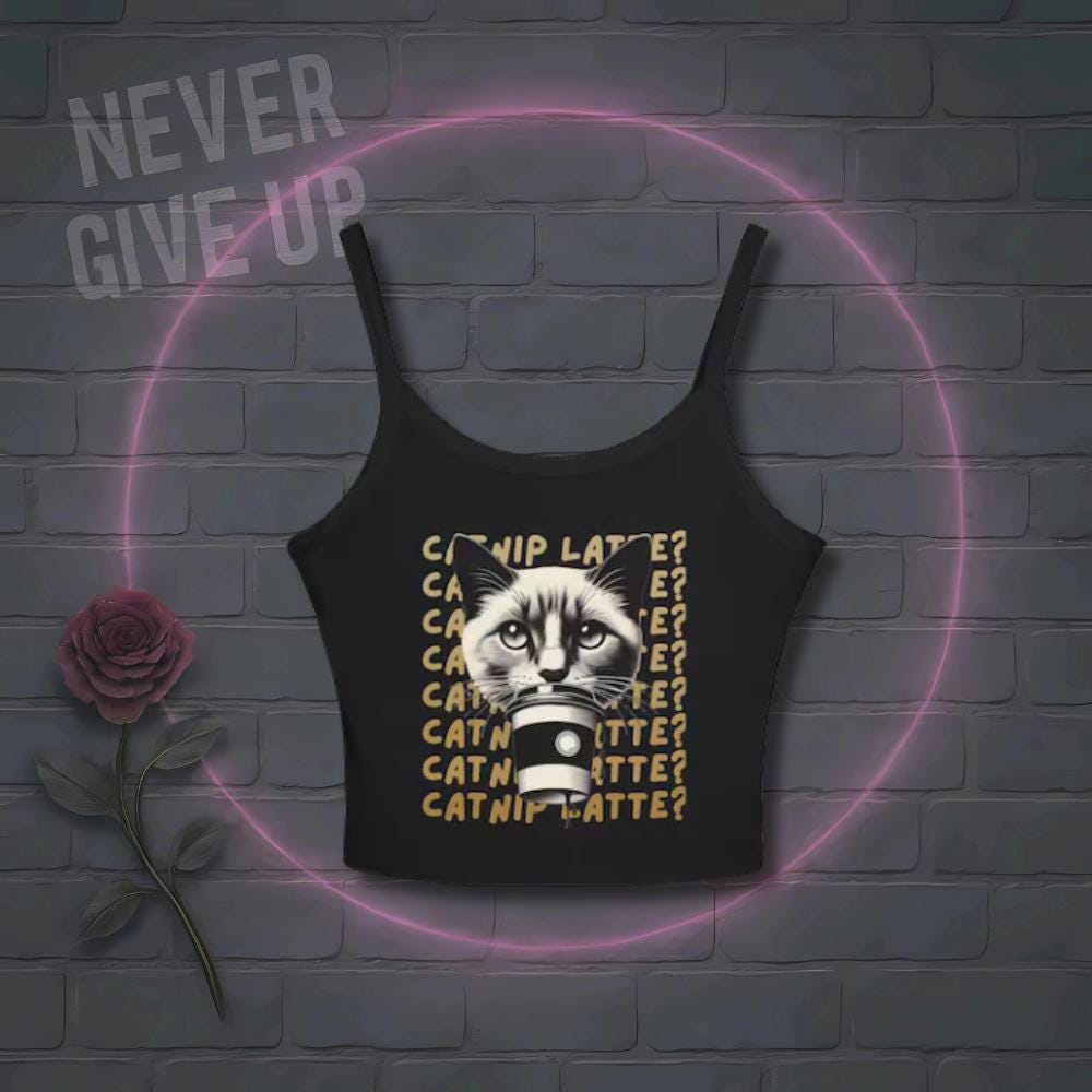 Catnip Latte Cropped Tank Top: Funny Coffee Cat Graphic Tee