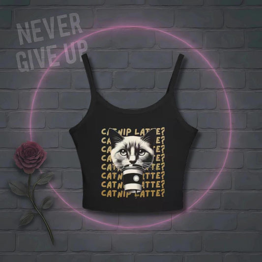 Catnip Latte Cropped Tank Top: Funny Coffee Cat Graphic Tee