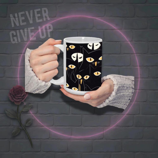 Black Cat Halloween Mug – Spooky Coffee Cup 15 oz – Fall Ceramic Gift