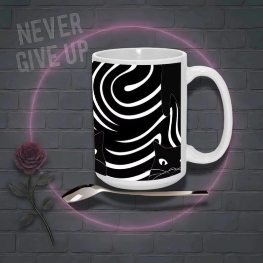Black Cat Swirl Mug 15oz Funky Halloween Coffee Cup for Sassy Single Life Vibes