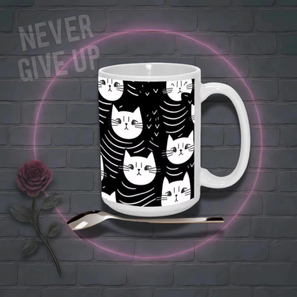 Multi Cat Face Mug 15oz Halloween Coffee Cup for Spooky Cute and Single Life Moods
